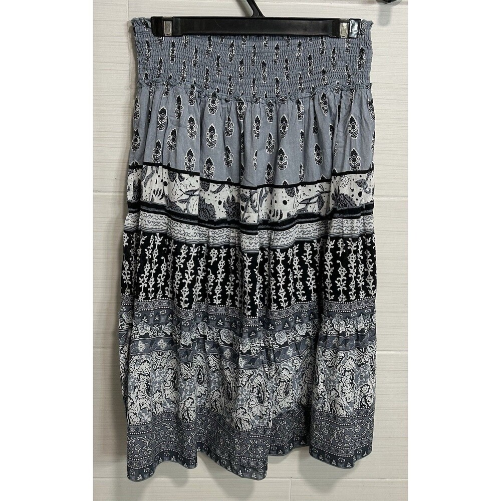 Chaudry KC 100% Cotton Boho Paisley Blue White Pull On Elastic Lined Skirt M - Picture 4 of 9